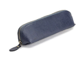 XLarge Zipper Leather Pencil Case - Navy Blue