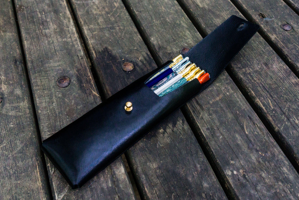 The Charcoal Leather Pencil Case - Black