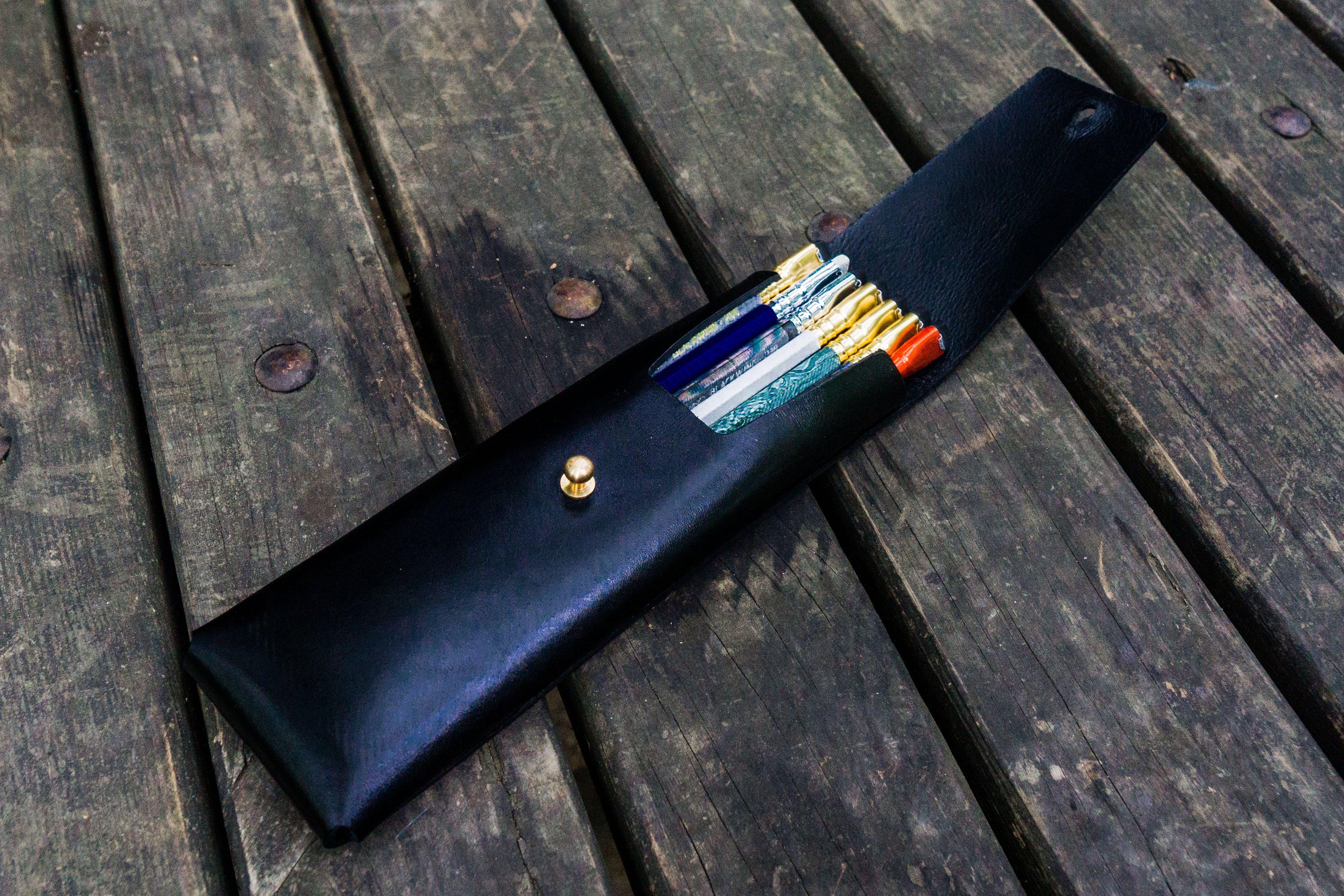 The Charcoal Leather Pencil Case - Black