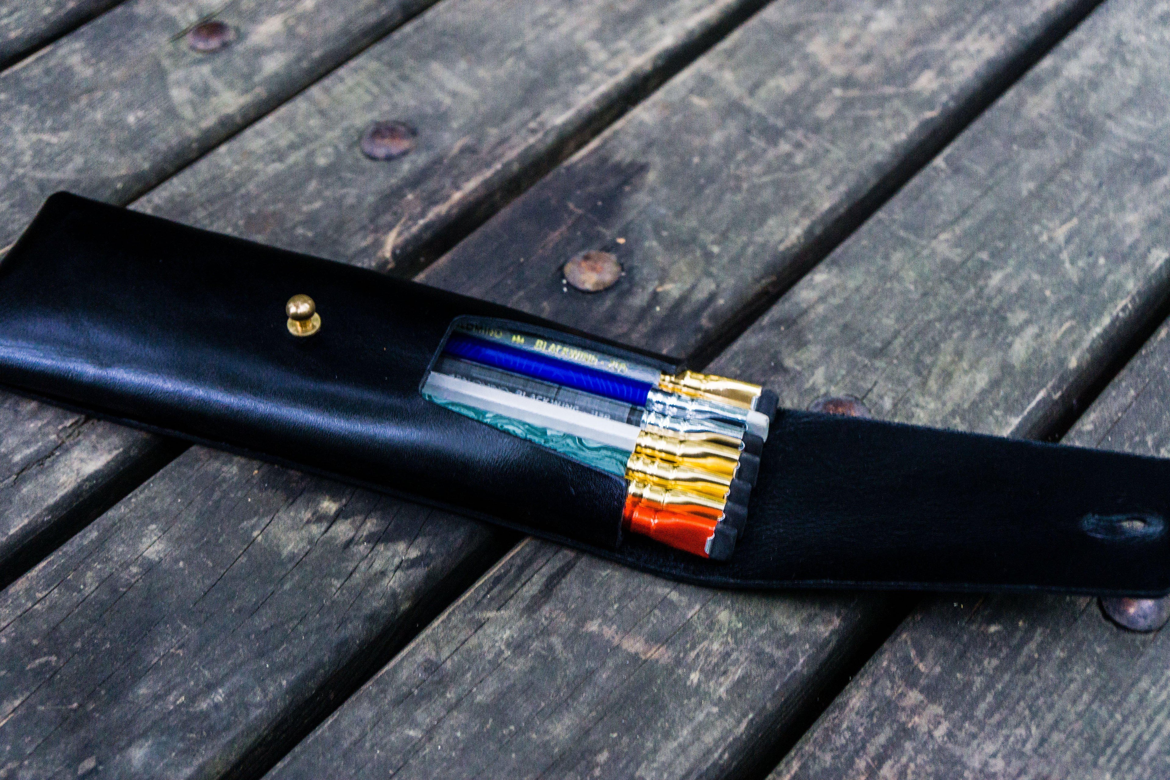 The Charcoal Leather Pencil Case - Black