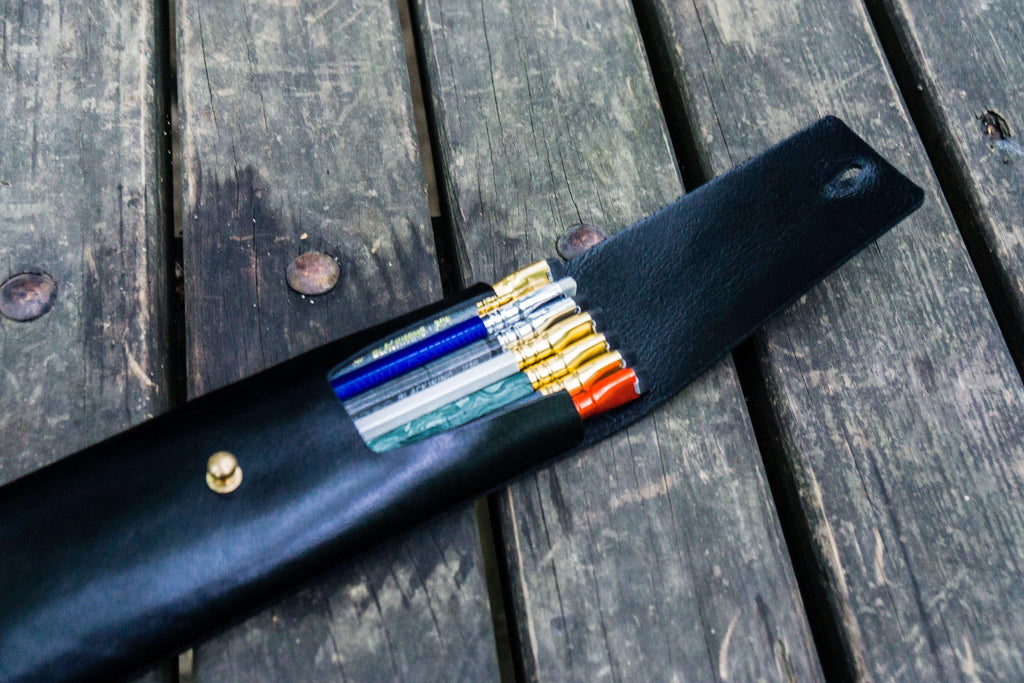 The Charcoal Leather Pencil Case - Black
