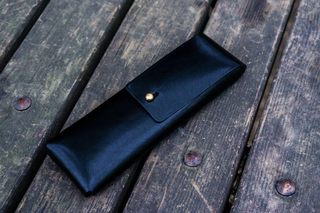 The Charcoal Leather Pencil Case - Black
