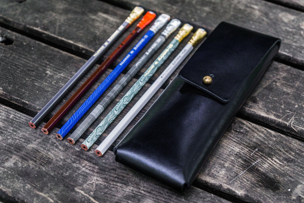 The Charcoal Leather Pencil Case - Black