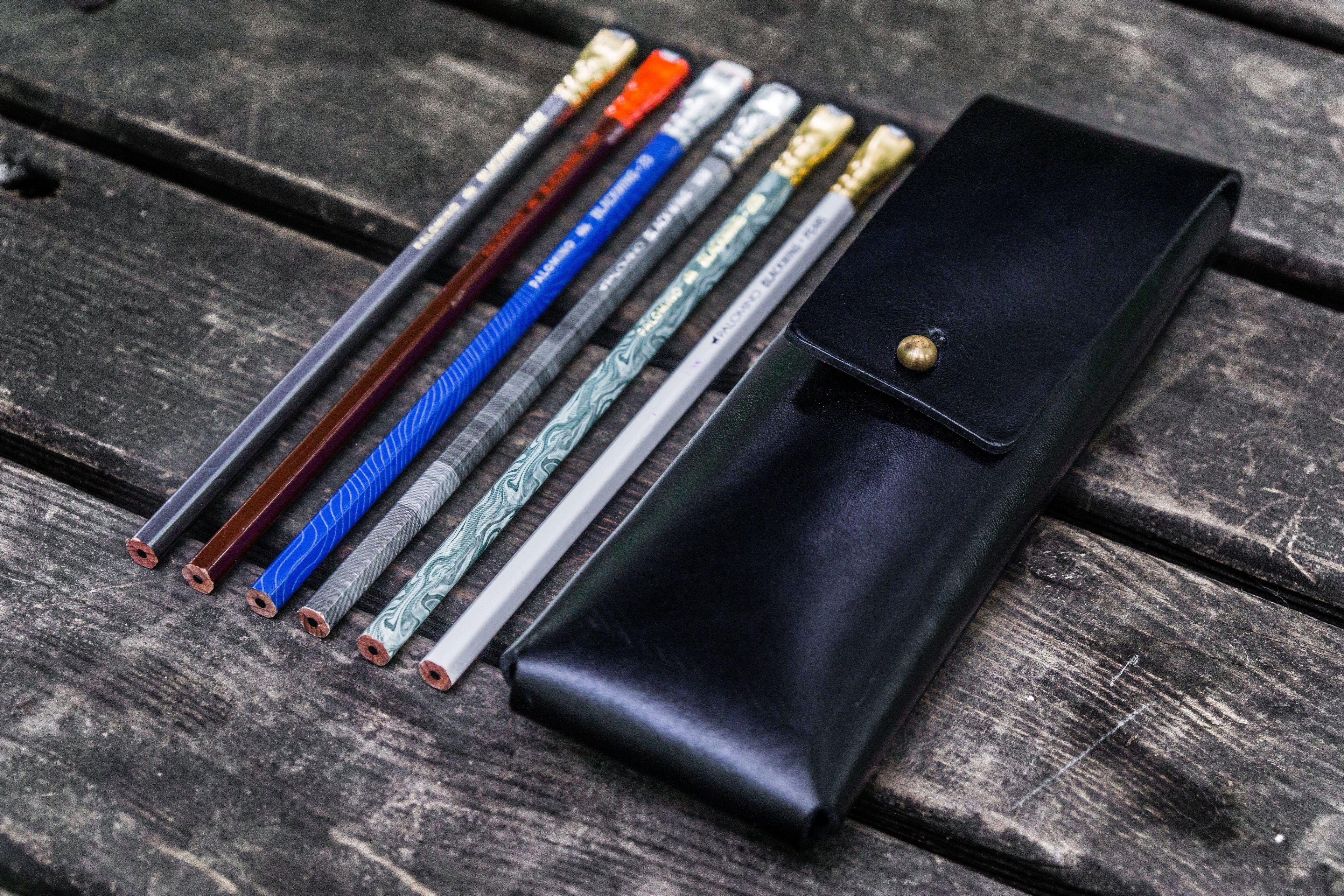 The Charcoal Leather Pencil Case - Black