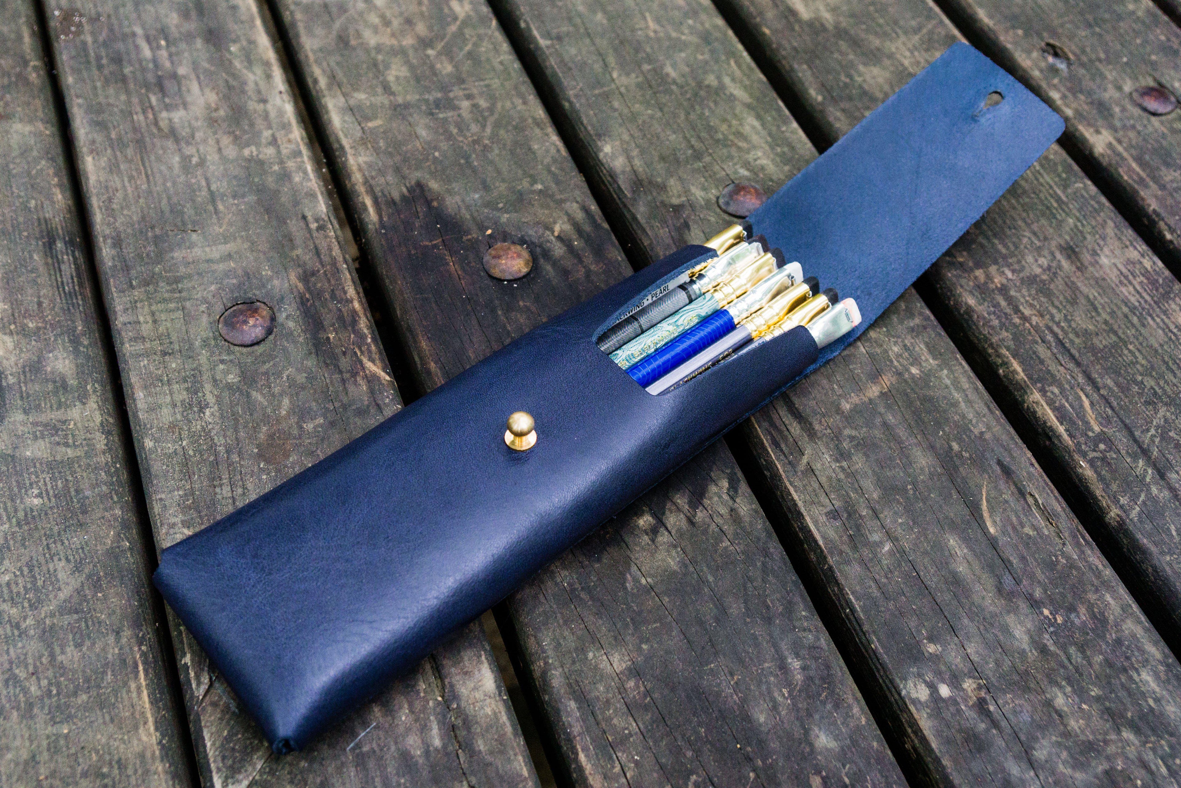 The Charcoal Leather Pencil Case  - Navy Blue