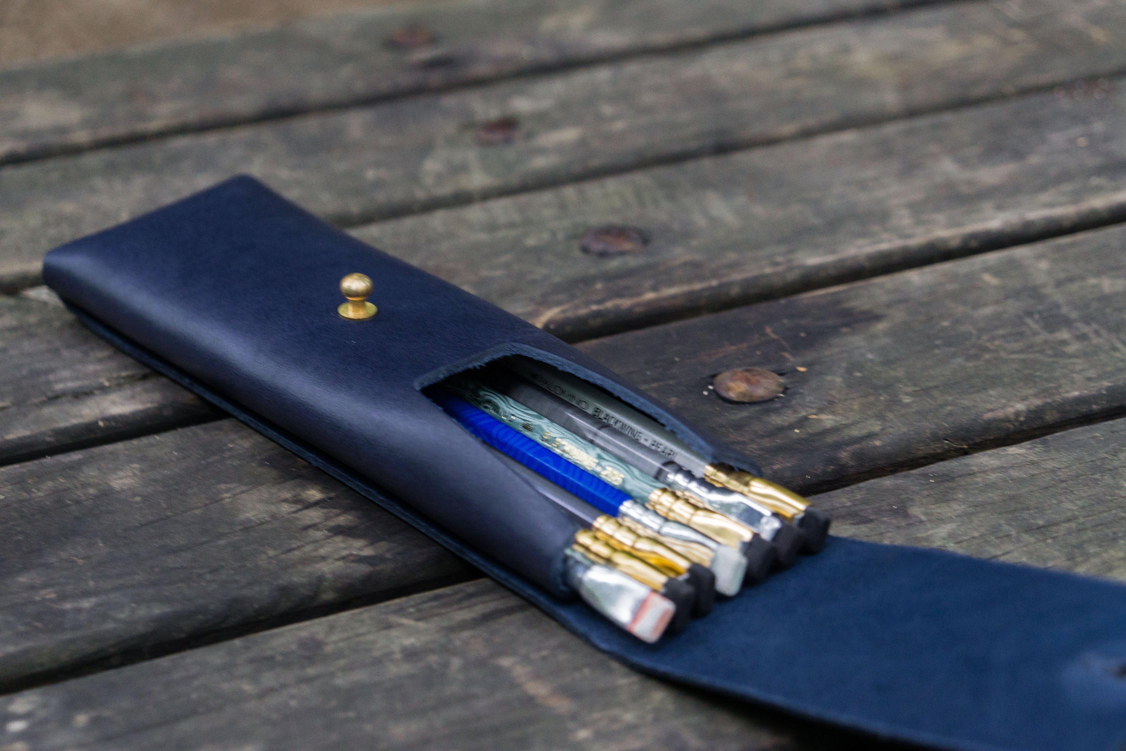 The Charcoal Leather Pencil Case  - Navy Blue