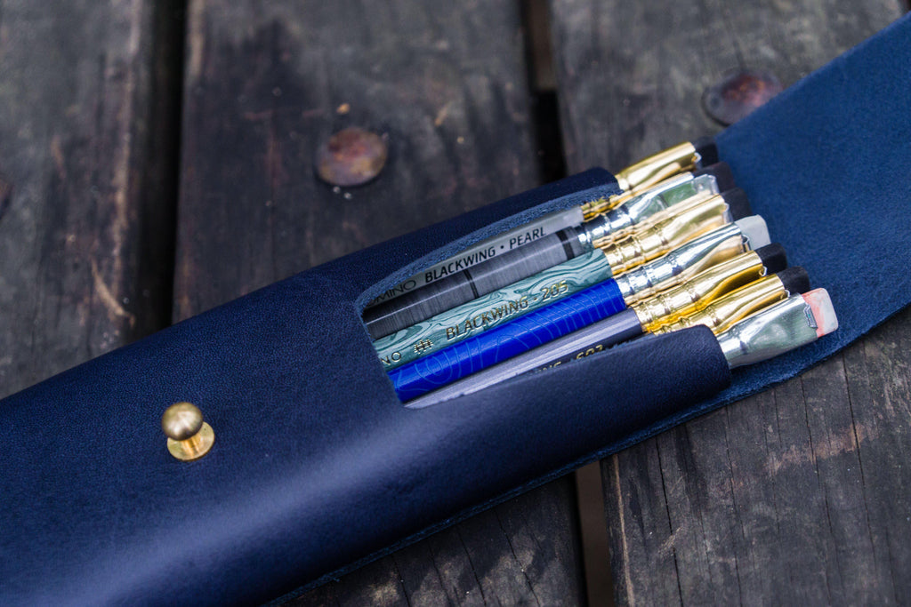 The Charcoal Leather Pencil Case  - Navy Blue