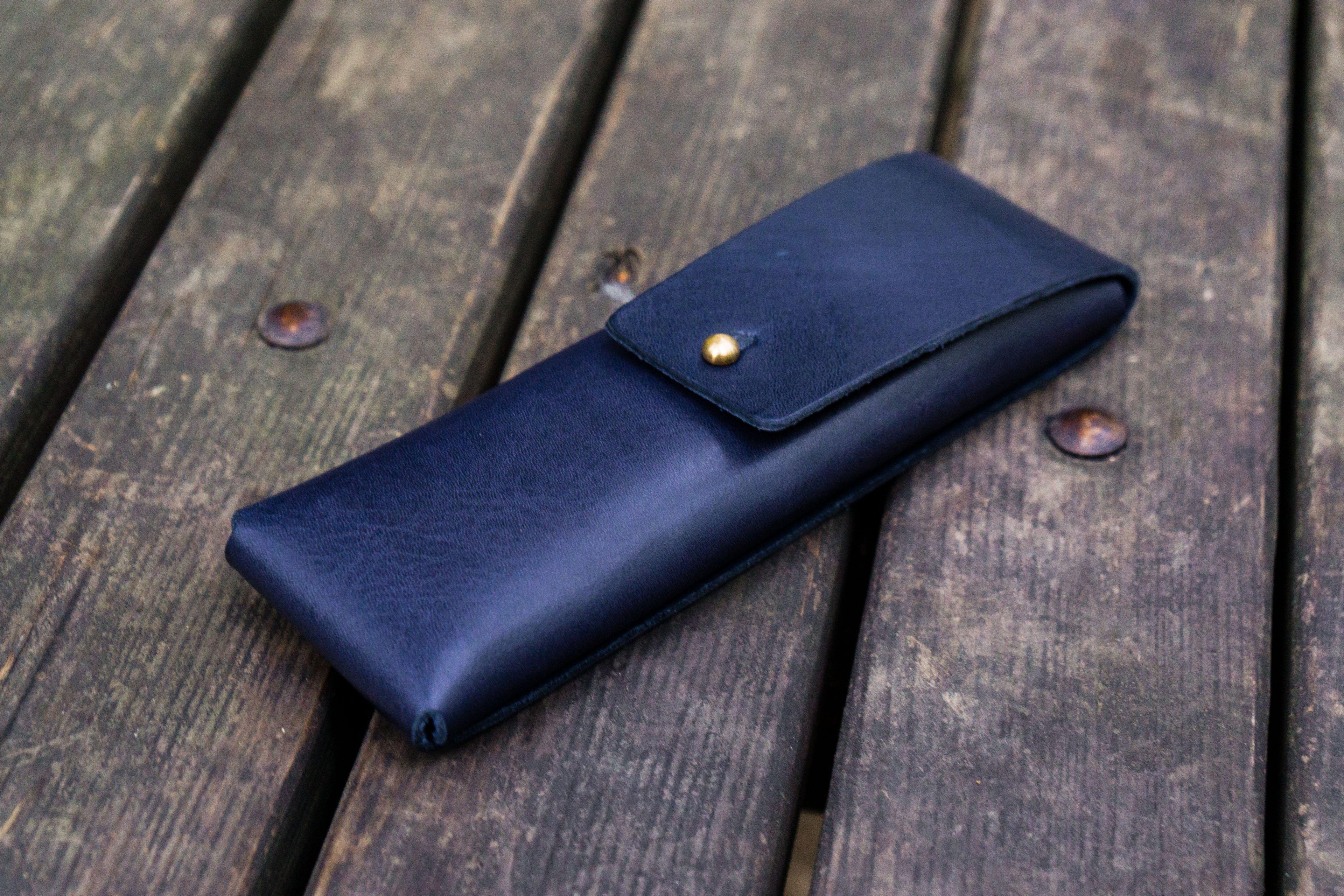 The Charcoal Leather Pencil Case  - Navy Blue