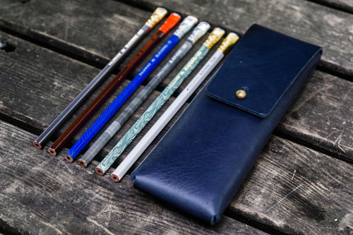 The Charcoal Leather Pencil Case  - Navy Blue