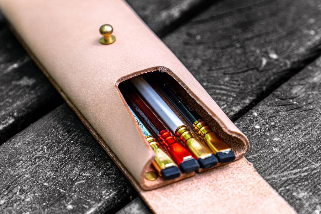 The Charcoal Leather Pencil Case - Undyed Leather