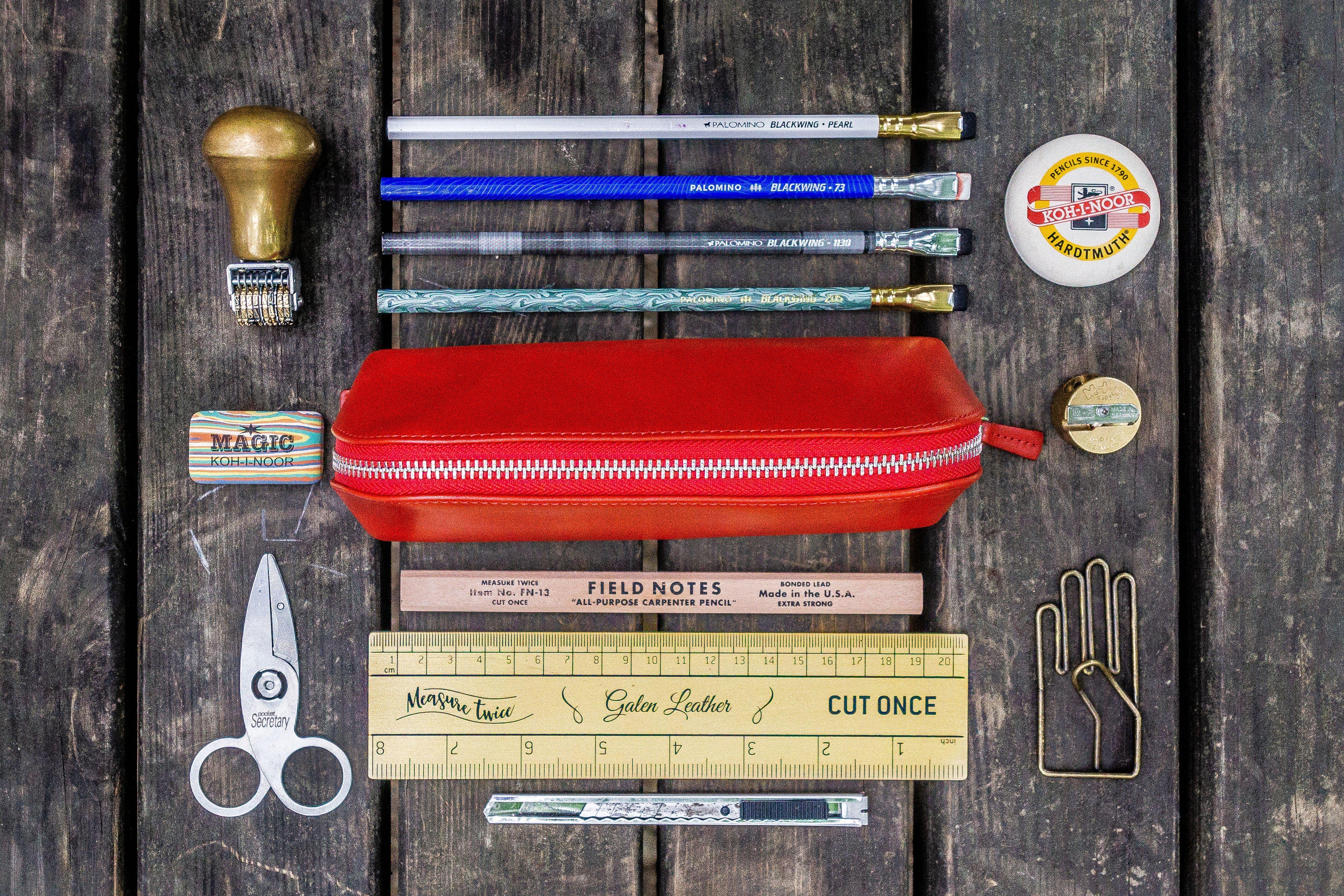 XLarge Zipper Leather Pencil Case - Red